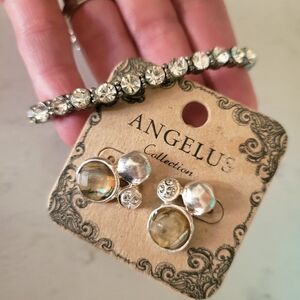 Earring And Bracelet Jewlery Bundle Silver Tone Rhinestone New